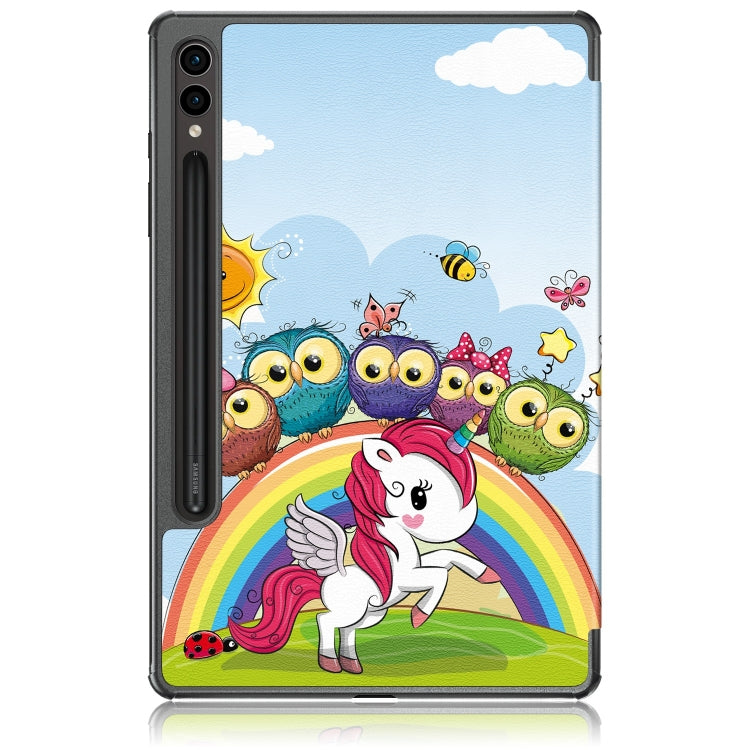 For Samsung Galaxy Tab S9+ Custer Painted 3-Fold Holder Smart Leather Tablet Case(Little White Horse) - Galaxy Tab S9+ Cases by PMC Jewellery | Online Shopping South Africa | PMC Jewellery | Buy Now Pay Later Mobicred