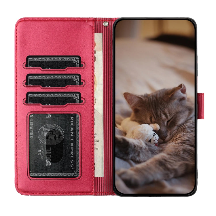 For Samsung Galaxy S22 Cat Embossing Pattern Leather Phone Case with Lanyard(Red) - Galaxy S22 5G Cases by PMC Jewellery | Online Shopping South Africa | PMC Jewellery