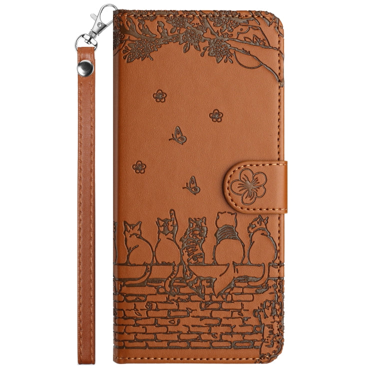 For Xiaomi Redmi Note 12 4G Global Cat Embossing Pattern Leather Phone Case with Lanyard(Brown) - Xiaomi Cases by PMC Jewellery | Online Shopping South Africa | PMC Jewellery | Buy Now Pay Later Mobicred