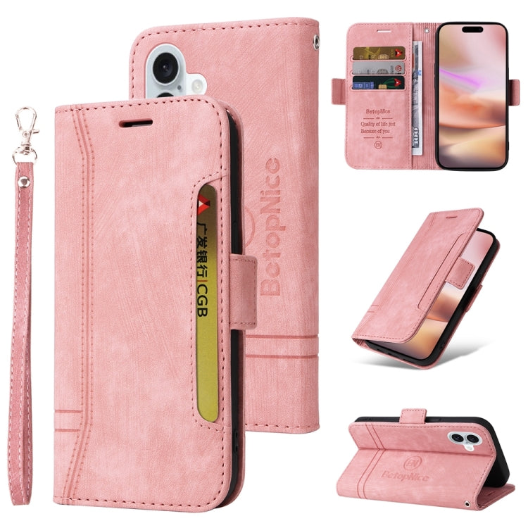 For iPhone 16 Plus BETOPNICE Dual-side Buckle Leather Phone Case(Pink) - iPhone 16 Plus Cases by BETOPNICE | Online Shopping South Africa | PMC Jewellery | Buy Now Pay Later Mobicred