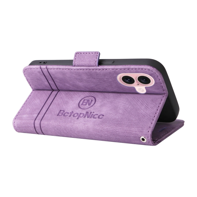 For iPhone 16 BETOPNICE Dual-side Buckle Leather Phone Case(Purple) - iPhone 16 Cases by BETOPNICE | Online Shopping South Africa | PMC Jewellery | Buy Now Pay Later Mobicred