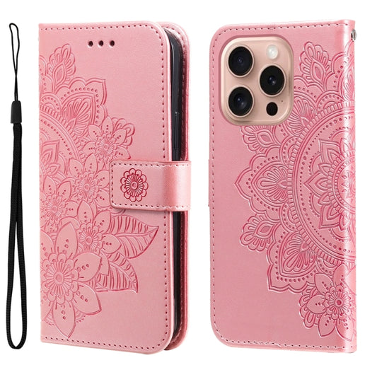 For iPhone 16 Pro 7-petal Flowers Embossing Leather Phone Case(Rose Gold) - iPhone 16 Pro Cases by PMC Jewellery | Online Shopping South Africa | PMC Jewellery | Buy Now Pay Later Mobicred