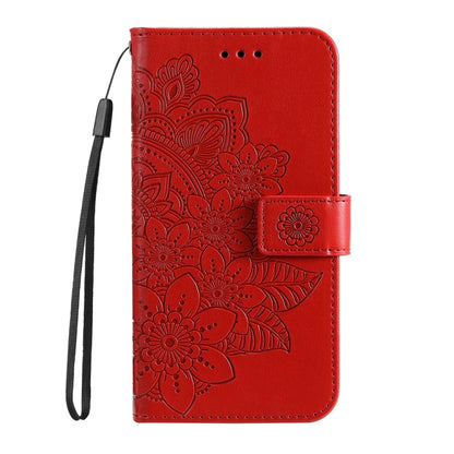 For iPhone 16 Pro 7-petal Flowers Embossing Leather Phone Case(Red) - iPhone 16 Pro Cases by PMC Jewellery | Online Shopping South Africa | PMC Jewellery | Buy Now Pay Later Mobicred