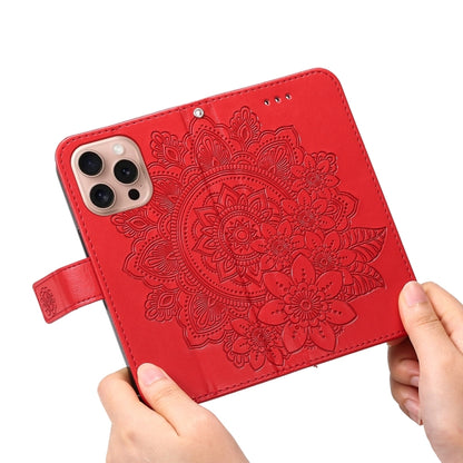 For iPhone 16 Pro 7-petal Flowers Embossing Leather Phone Case(Red) - iPhone 16 Pro Cases by PMC Jewellery | Online Shopping South Africa | PMC Jewellery | Buy Now Pay Later Mobicred