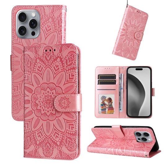 For iPhone 16 Pro Max Embossed Sunflower Leather Phone Case(Pink) - iPhone 16 Pro Max Cases by PMC Jewellery | Online Shopping South Africa | PMC Jewellery | Buy Now Pay Later Mobicred