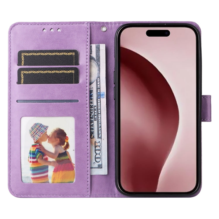 For iPhone 16 Pro Embossed Sunflower Leather Phone Case(Purple) - iPhone 16 Pro Cases by PMC Jewellery | Online Shopping South Africa | PMC Jewellery | Buy Now Pay Later Mobicred