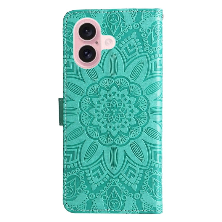 For iPhone 16 Embossed Sunflower Leather Phone Case(Green) - iPhone 16 Cases by PMC Jewellery | Online Shopping South Africa | PMC Jewellery | Buy Now Pay Later Mobicred