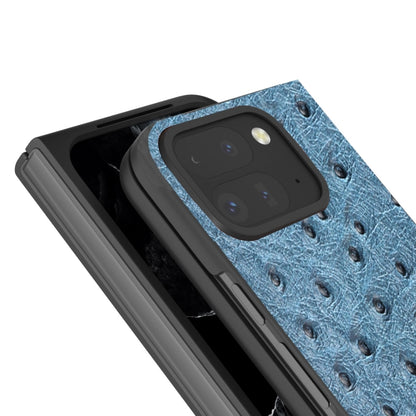 For Google Pixel 9 Pro Fold ABEEL Genuine Leather Ostrich Texture Phone Case(Blue) - Google Cases by PMC Jewellery | Online Shopping South Africa | PMC Jewellery | Buy Now Pay Later Mobicred