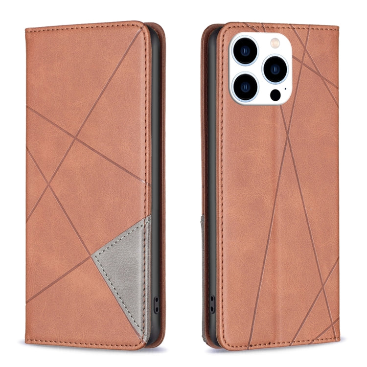 For iPhone 16 Pro Rhombus Texture Magnetic Leather Phone Case(Brown) - iPhone 16 Pro Cases by PMC Jewellery | Online Shopping South Africa | PMC Jewellery | Buy Now Pay Later Mobicred