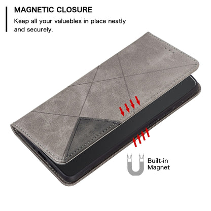 For iPhone 16 Pro Max Rhombus Texture Magnetic Leather Phone Case(Grey) - iPhone 16 Pro Max Cases by PMC Jewellery | Online Shopping South Africa | PMC Jewellery | Buy Now Pay Later Mobicred