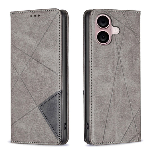 For iPhone 16 Rhombus Texture Magnetic Leather Phone Case(Grey) - iPhone 16 Cases by PMC Jewellery | Online Shopping South Africa | PMC Jewellery | Buy Now Pay Later Mobicred