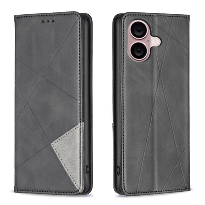 For iPhone 16 Rhombus Texture Magnetic Leather Phone Case(Black) - iPhone 16 Cases by PMC Jewellery | Online Shopping South Africa | PMC Jewellery | Buy Now Pay Later Mobicred