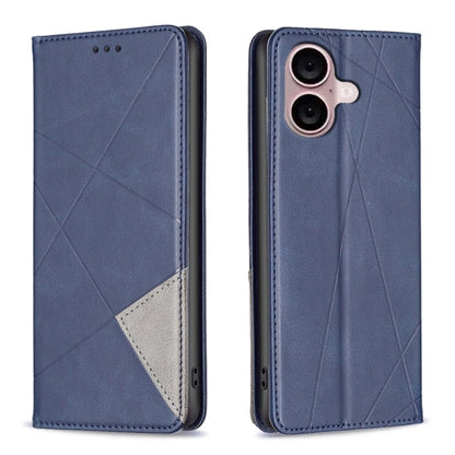 For iPhone 16 Rhombus Texture Magnetic Leather Phone Case(Blue) - iPhone 16 Cases by PMC Jewellery | Online Shopping South Africa | PMC Jewellery | Buy Now Pay Later Mobicred