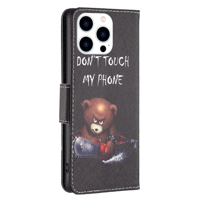 For iPhone 16 Pro Colored Drawing Pattern Leather Phone Case(Bear) - iPhone 16 Pro Cases by PMC Jewellery | Online Shopping South Africa | PMC Jewellery | Buy Now Pay Later Mobicred