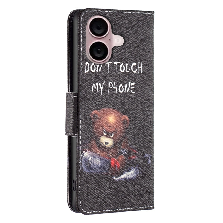 For iPhone 16 Plus Colored Drawing Pattern Leather Phone Case(Bear) - iPhone 16 Plus Cases by PMC Jewellery | Online Shopping South Africa | PMC Jewellery | Buy Now Pay Later Mobicred