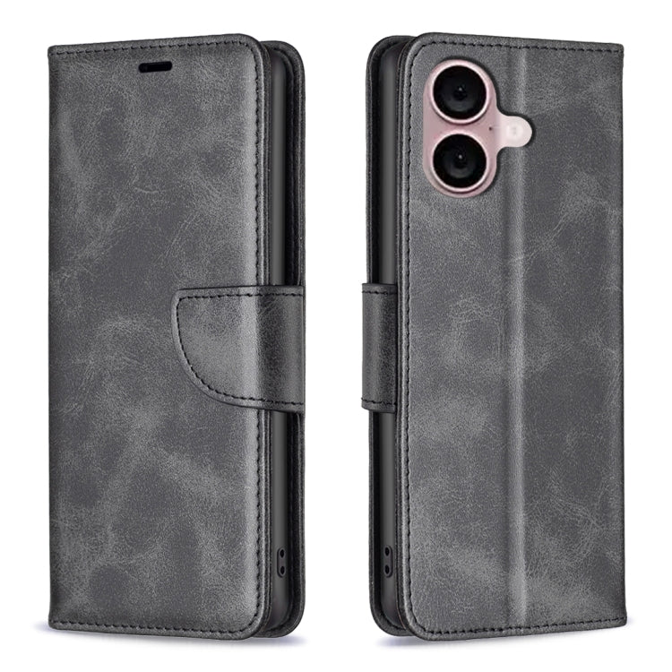 For iPhone 16 Lambskin Texture Pure Color Flip Leather Phone Case(Black) - iPhone 16 Cases by PMC Jewellery | Online Shopping South Africa | PMC Jewellery | Buy Now Pay Later Mobicred