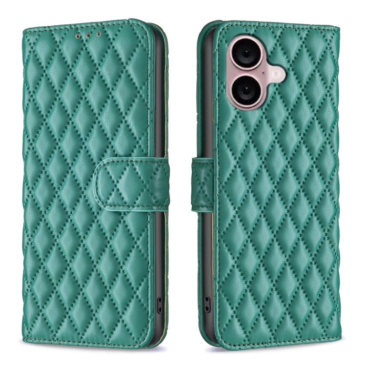 For iPhone 16 Diamond Lattice Wallet Flip Leather Phone Case(Green) - iPhone 16 Cases by PMC Jewellery | Online Shopping South Africa | PMC Jewellery | Buy Now Pay Later Mobicred