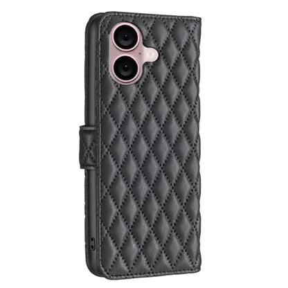 For iPhone 16 Diamond Lattice Wallet Flip Leather Phone Case(Black) - iPhone 16 Cases by PMC Jewellery | Online Shopping South Africa | PMC Jewellery | Buy Now Pay Later Mobicred