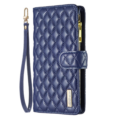 For iPhone 16 Pro Max Diamond Lattice Zipper Wallet Leather Flip Phone Case(Blue) - iPhone 16 Pro Max Cases by PMC Jewellery | Online Shopping South Africa | PMC Jewellery | Buy Now Pay Later Mobicred