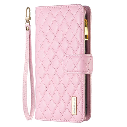 For iPhone 16 Pro Diamond Lattice Zipper Wallet Leather Flip Phone Case(Pink) - iPhone 16 Pro Cases by PMC Jewellery | Online Shopping South Africa | PMC Jewellery | Buy Now Pay Later Mobicred