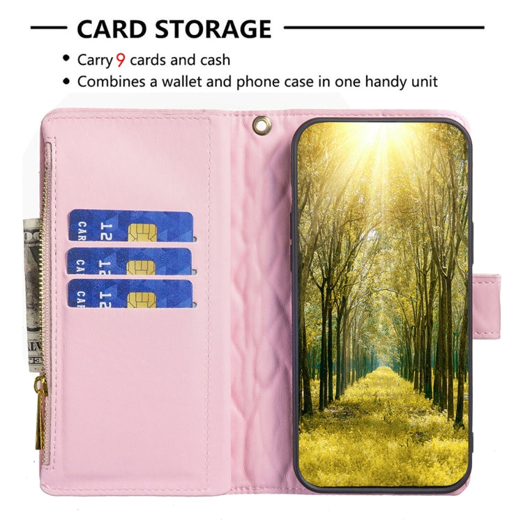 For iPhone 16 Pro Diamond Lattice Zipper Wallet Leather Flip Phone Case(Pink) - iPhone 16 Pro Cases by PMC Jewellery | Online Shopping South Africa | PMC Jewellery | Buy Now Pay Later Mobicred