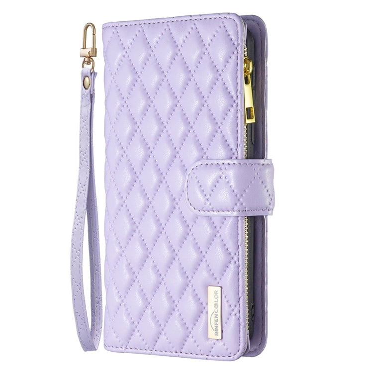 For iPhone 16 Pro Diamond Lattice Zipper Wallet Leather Flip Phone Case(Purple) - iPhone 16 Pro Cases by PMC Jewellery | Online Shopping South Africa | PMC Jewellery | Buy Now Pay Later Mobicred