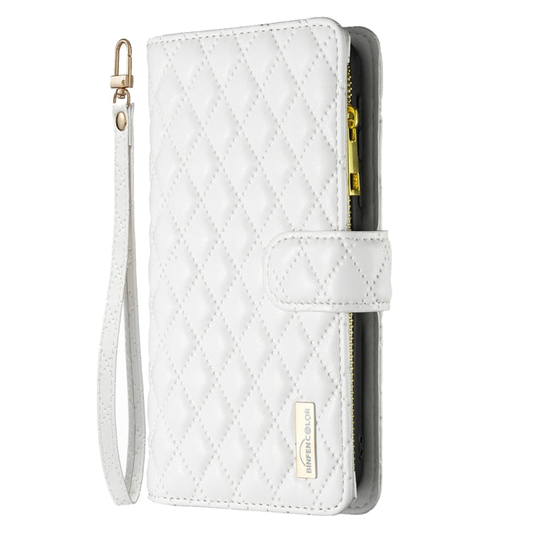 For iPhone 16 Plus Diamond Lattice Zipper Wallet Leather Flip Phone Case(White) - iPhone 16 Plus Cases by PMC Jewellery | Online Shopping South Africa | PMC Jewellery | Buy Now Pay Later Mobicred