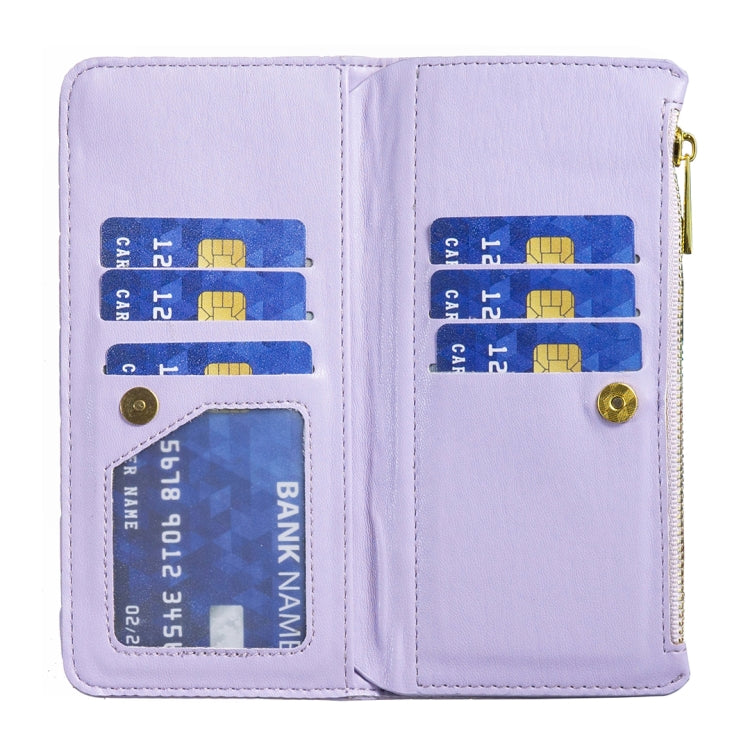 For iPhone 16 Plus Diamond Lattice Zipper Wallet Leather Flip Phone Case(Purple) - iPhone 16 Plus Cases by PMC Jewellery | Online Shopping South Africa | PMC Jewellery | Buy Now Pay Later Mobicred