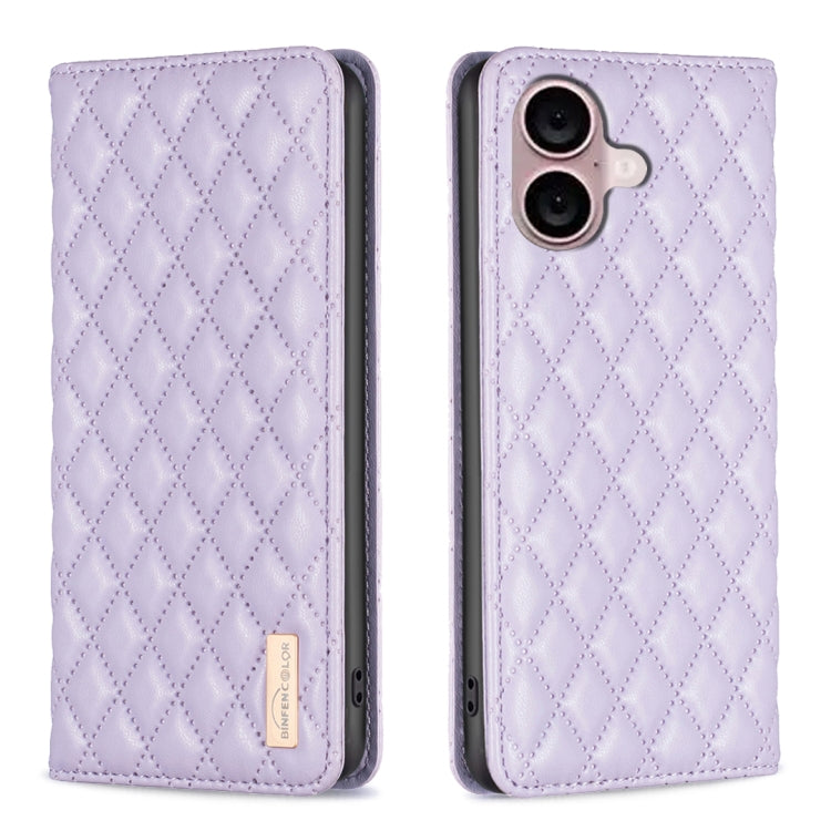 For iPhone 16 Plus Diamond Lattice Magnetic Leather Flip Phone Case(Purple) - iPhone 16 Plus Cases by PMC Jewellery | Online Shopping South Africa | PMC Jewellery | Buy Now Pay Later Mobicred