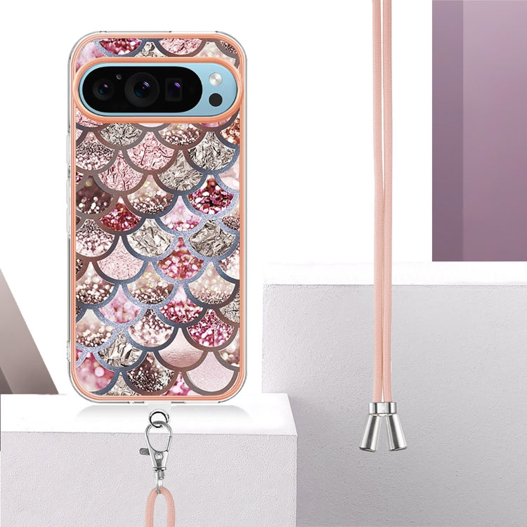 For Google Pixel 9 / 9 Pro Electroplating IMD TPU Phone Case with Lanyard(Pink Scales) - Google Cases by PMC Jewellery | Online Shopping South Africa | PMC Jewellery | Buy Now Pay Later Mobicred