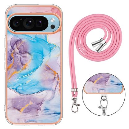 For Google Pixel 9 Pro XL Electroplating IMD TPU Phone Case with Lanyard(Blue Marble) - Google Cases by PMC Jewellery | Online Shopping South Africa | PMC Jewellery | Buy Now Pay Later Mobicred