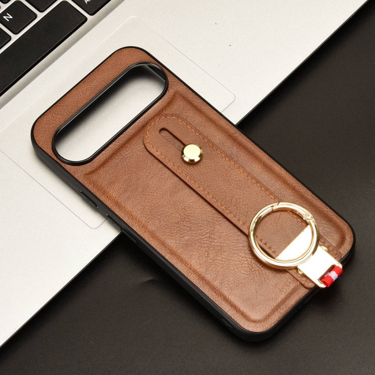 For Google Pixel 9 Pro Wristband Leather Back Phone Case(Brown) - Google Cases by PMC Jewellery | Online Shopping South Africa | PMC Jewellery | Buy Now Pay Later Mobicred