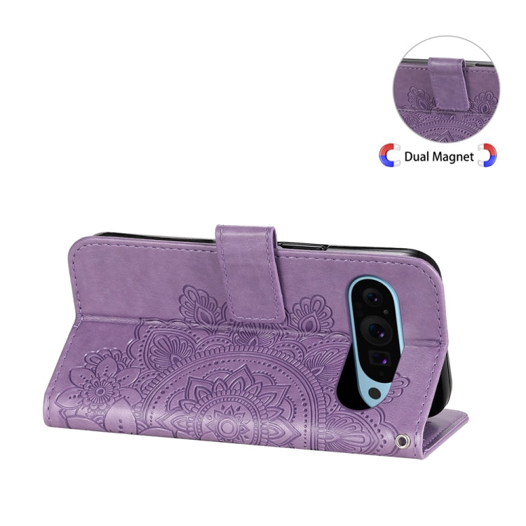 For Google Pixel 9 7-petal Flowers Embossing Leather Phone Case(Light Purple) - Google Cases by PMC Jewellery | Online Shopping South Africa | PMC Jewellery | Buy Now Pay Later Mobicred