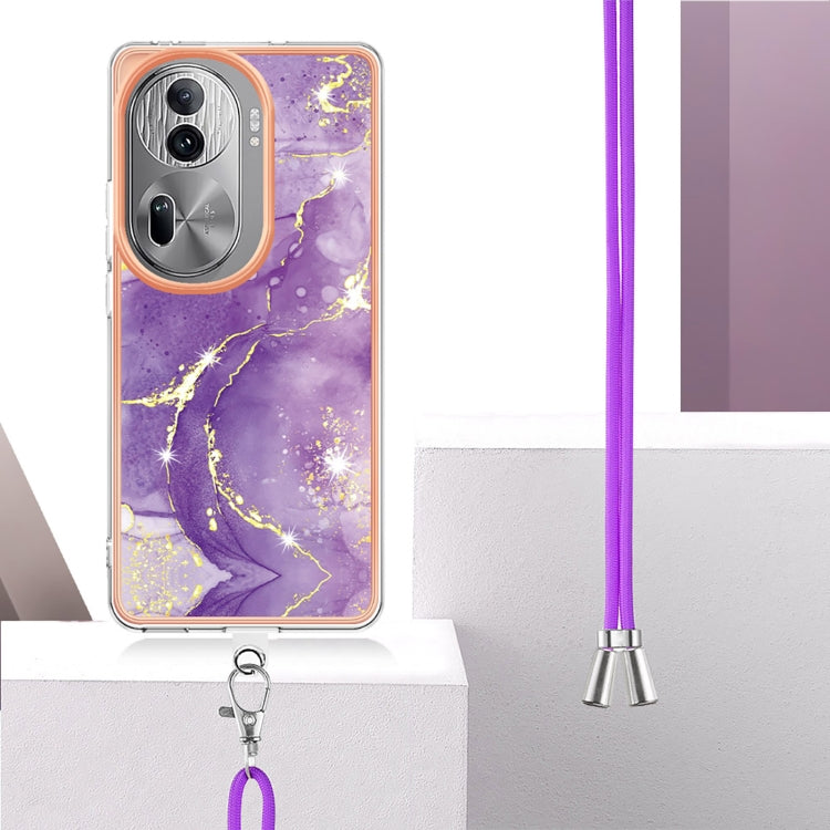 For OPPO Reno11 Pro 5G Global Electroplating Marble Dual-side IMD Phone Case with Lanyard(Purple 002) - Reno11 Pro Cases by PMC Jewellery | Online Shopping South Africa | PMC Jewellery | Buy Now Pay Later Mobicred