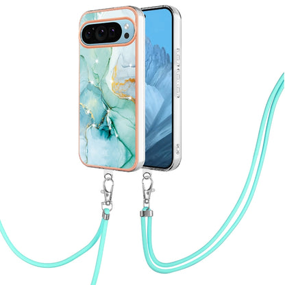 For Google Pixel 9 / 9 Pro Electroplating Marble Dual-side IMD Phone Case with Lanyard(Green 003) - Google Cases by PMC Jewellery | Online Shopping South Africa | PMC Jewellery | Buy Now Pay Later Mobicred