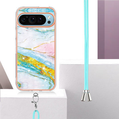 For Google Pixel 9 Pro XL Electroplating Marble Dual-side IMD Phone Case with Lanyard(Green 004) - Google Cases by PMC Jewellery | Online Shopping South Africa | PMC Jewellery | Buy Now Pay Later Mobicred