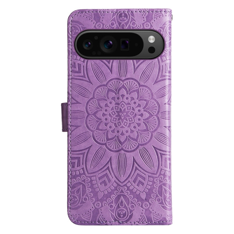 For Google Pixel 9 Pro Embossed Sunflower Leather Phone Case(Purple) - Google Cases by PMC Jewellery | Online Shopping South Africa | PMC Jewellery | Buy Now Pay Later Mobicred