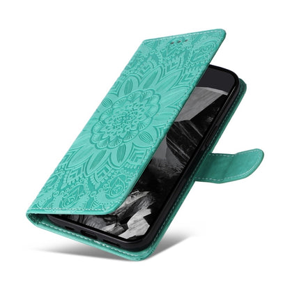 For Google Pixel 9 Pro Embossed Sunflower Leather Phone Case(Green) - Google Cases by PMC Jewellery | Online Shopping South Africa | PMC Jewellery | Buy Now Pay Later Mobicred