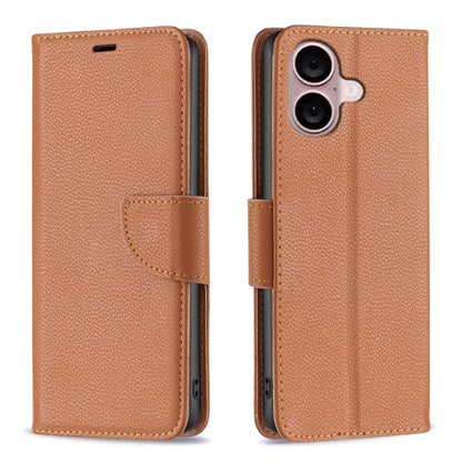 For iPhone 16 Plus Litchi Texture Pure Color Flip Leather Phone Case(Brown) - iPhone 16 Plus Cases by PMC Jewellery | Online Shopping South Africa | PMC Jewellery | Buy Now Pay Later Mobicred