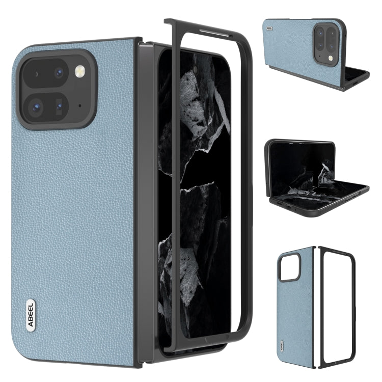 For Google Pixel 9 Pro Fold ABEEL Black Edge Genuine Leather Mino Phone Case(Blue) - Google Cases by PMC Jewellery | Online Shopping South Africa | PMC Jewellery | Buy Now Pay Later Mobicred