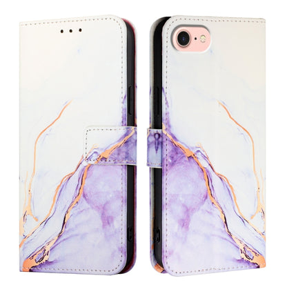 For iPhone SE 2024 PT003 Marble Pattern Flip Leather Phone Case(White Purple LS006) - More iPhone Cases by PMC Jewellery | Online Shopping South Africa | PMC Jewellery | Buy Now Pay Later Mobicred