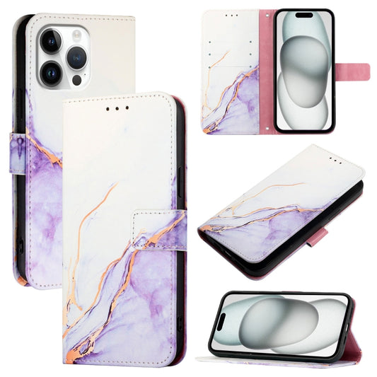 For iPhone 16 Pro Max PT003 Marble Pattern Flip Leather Phone Case(White Purple LS006) - iPhone 16 Pro Max Cases by PMC Jewellery | Online Shopping South Africa | PMC Jewellery | Buy Now Pay Later Mobicred