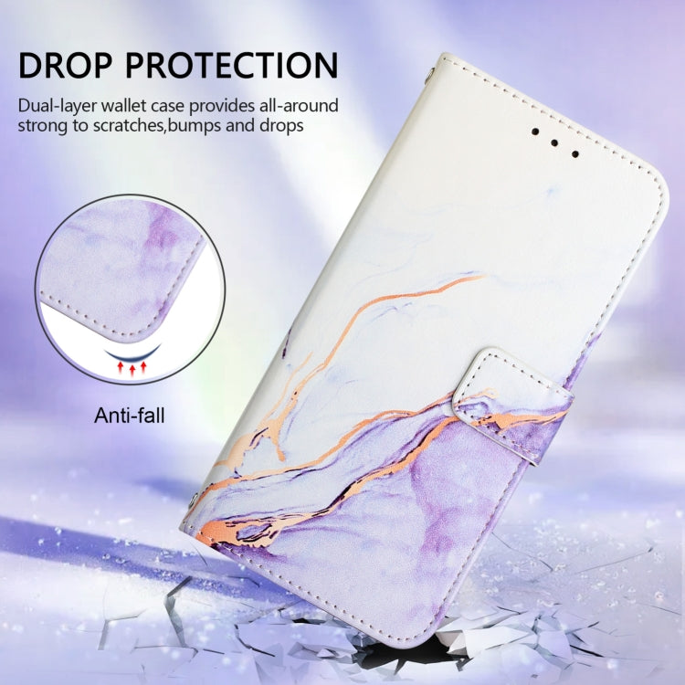 For iPhone 16 PT003 Marble Pattern Flip Leather Phone Case(White Purple LS006) - iPhone 16 Cases by PMC Jewellery | Online Shopping South Africa | PMC Jewellery | Buy Now Pay Later Mobicred