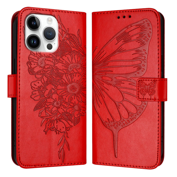 For iPhone 16 Pro Max Embossed Butterfly Leather Phone Case(Red) - iPhone 16 Pro Max Cases by PMC Jewellery | Online Shopping South Africa | PMC Jewellery | Buy Now Pay Later Mobicred