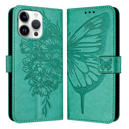 For iPhone 16 Pro Max Embossed Butterfly Leather Phone Case(Green) - iPhone 16 Pro Max Cases by PMC Jewellery | Online Shopping South Africa | PMC Jewellery | Buy Now Pay Later Mobicred