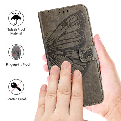 For iPhone 16 Pro Max Embossed Butterfly Leather Phone Case(Grey) - iPhone 16 Pro Max Cases by PMC Jewellery | Online Shopping South Africa | PMC Jewellery | Buy Now Pay Later Mobicred