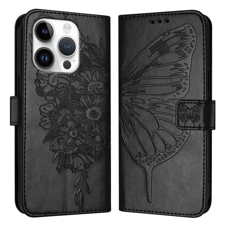 For iPhone 16 Pro Embossed Butterfly Leather Phone Case(Black) - iPhone 16 Pro Cases by PMC Jewellery | Online Shopping South Africa | PMC Jewellery | Buy Now Pay Later Mobicred