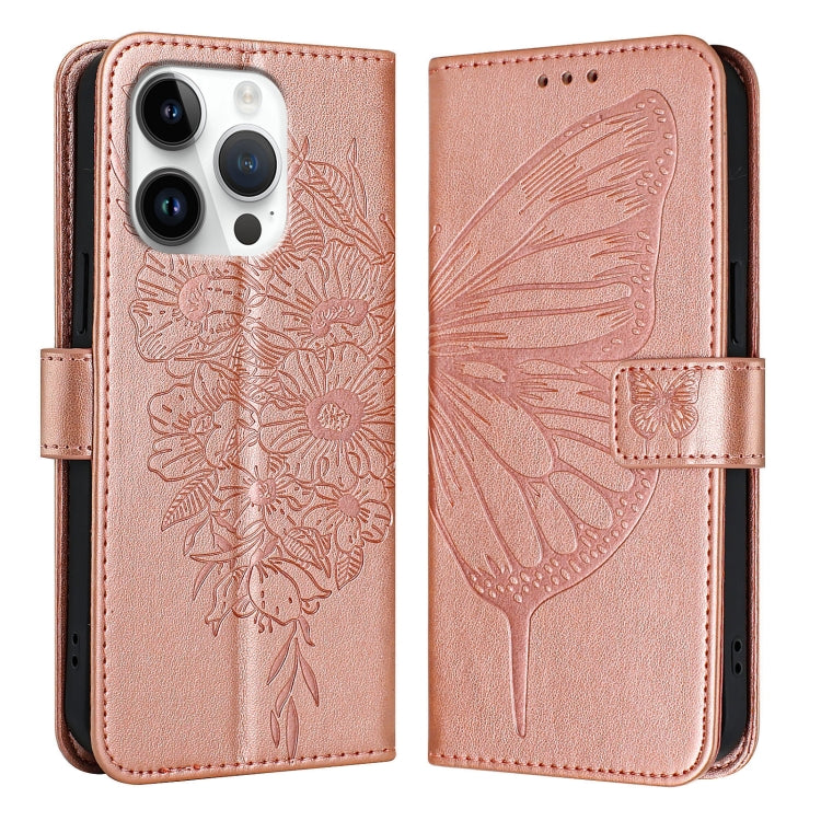 For iPhone 16 Pro Embossed Butterfly Leather Phone Case(Rose Gold) - iPhone 16 Pro Cases by PMC Jewellery | Online Shopping South Africa | PMC Jewellery | Buy Now Pay Later Mobicred