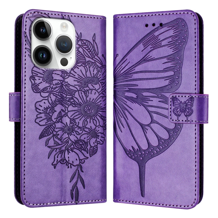 For iPhone 16 Pro Embossed Butterfly Leather Phone Case(Light Purple) - iPhone 16 Pro Cases by PMC Jewellery | Online Shopping South Africa | PMC Jewellery | Buy Now Pay Later Mobicred