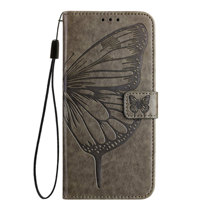 For iPhone 16 Plus Embossed Butterfly Leather Phone Case(Grey) - iPhone 16 Plus Cases by PMC Jewellery | Online Shopping South Africa | PMC Jewellery | Buy Now Pay Later Mobicred